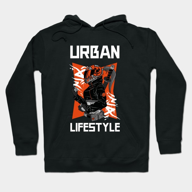 Urban Lifestyle Anime Biker Girl Katana Hoodie by BlueTodyArt